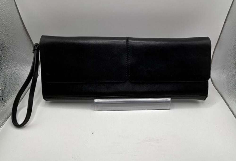 Alfani Black Genuine Leather Fold-Over Clutch Wristlet